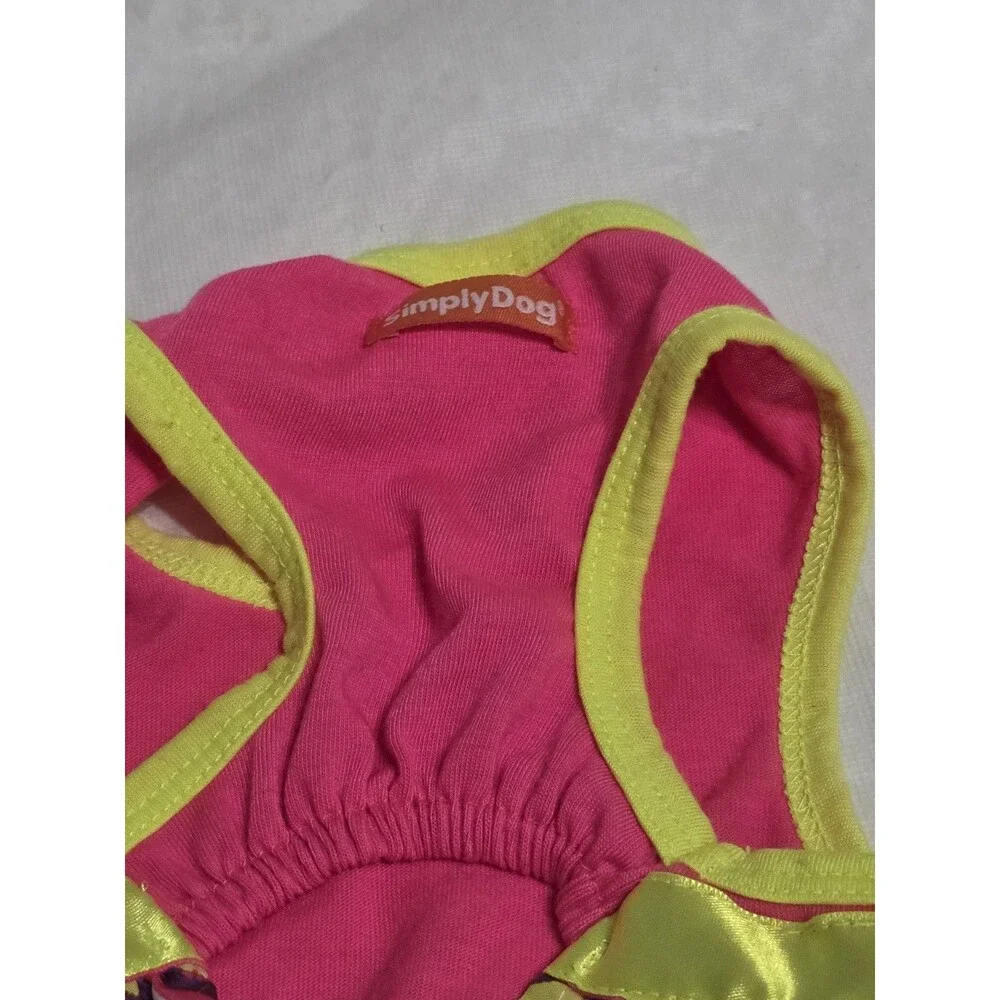 Simply Dog Neon Pink & Yellow Heart Print Dog Dress Size Small